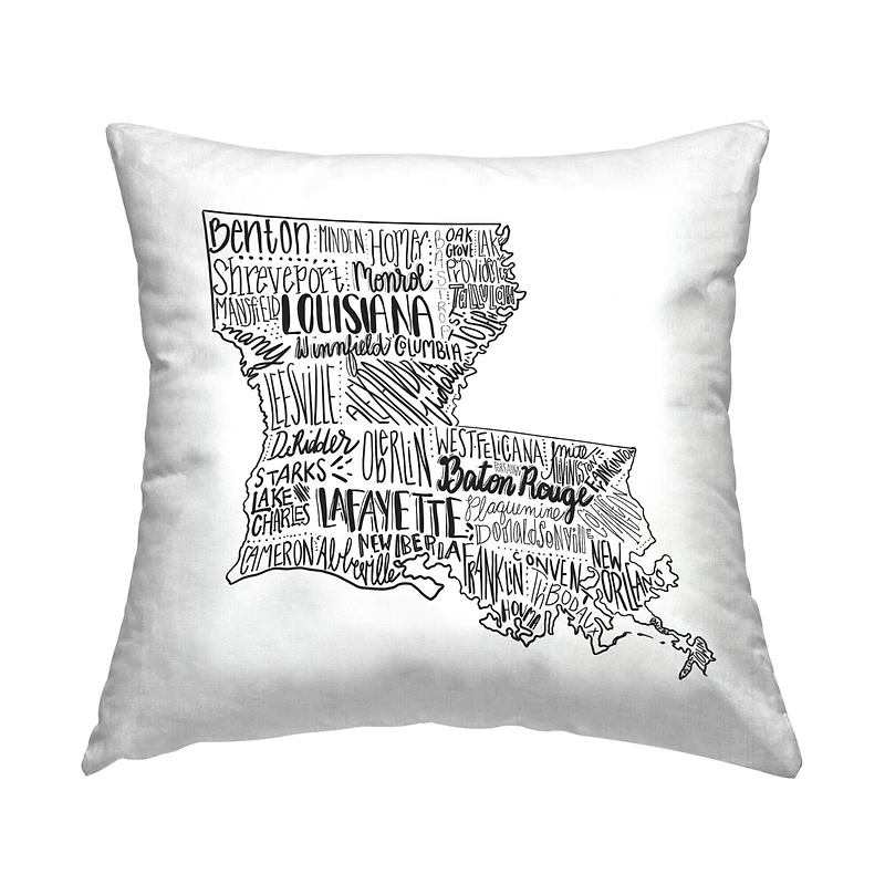 Stupell Industries Louisiana State Shape City Typography Map Throw Pillow, 18" x 18"