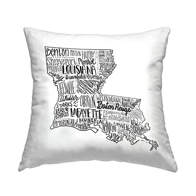Stupell Industries Louisiana State Shape City Typography Map Throw Pillow, 18" x 18"