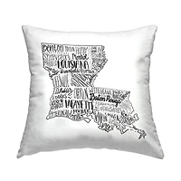 Stupell Industries Louisiana State Shape City Typography Map Throw Pillow, 18" x 18"