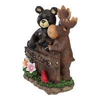 9.5" Black Bear & Moose Welcome Outdoor Garden Statue