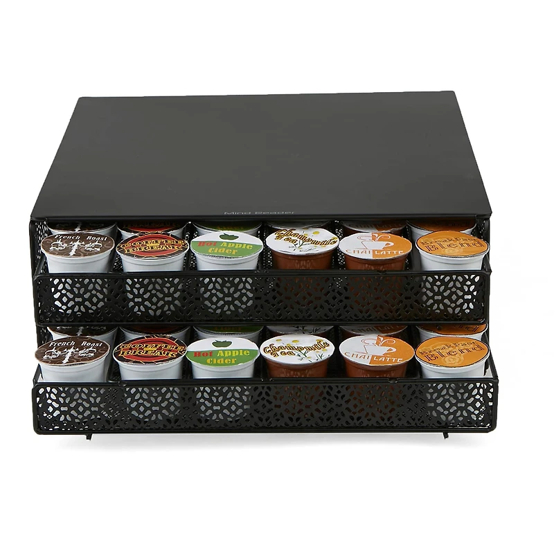 Mind Reader Flower Pattern Black 72 Capacity Double Coffee Pod Metal Mesh Storage Tray