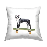 Stupell Industries Curious Boston Terroir Pet Dog on Green Skateboard Throw Pillow 18" x 18"