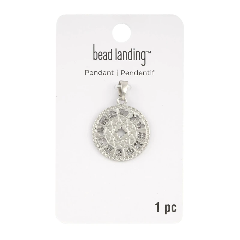 Rhodium Round Zodiac Pendant by Bead Landing™