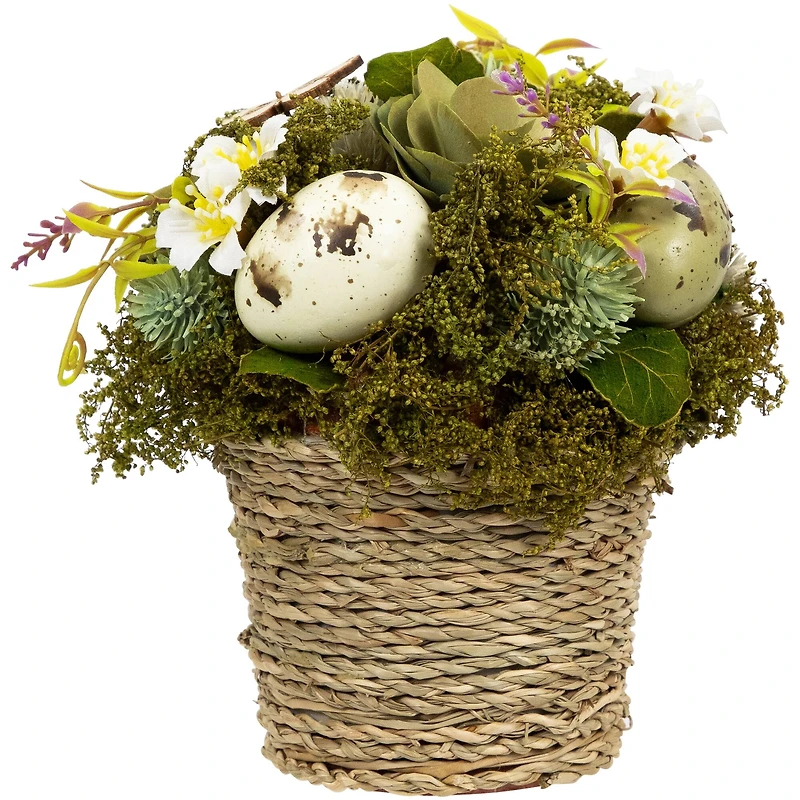 7" Wooden Mixed Floral & Easter Egg Artificial Arrangement