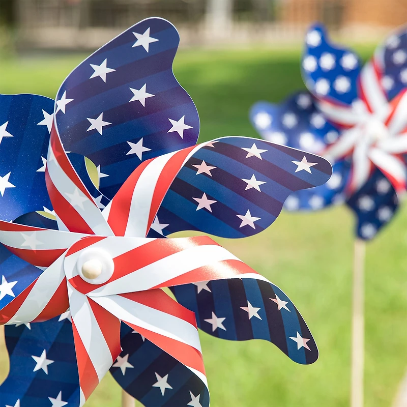 Glitzhome® 43.2" Stars & Stripes Patriotic Windmills, 4ct.