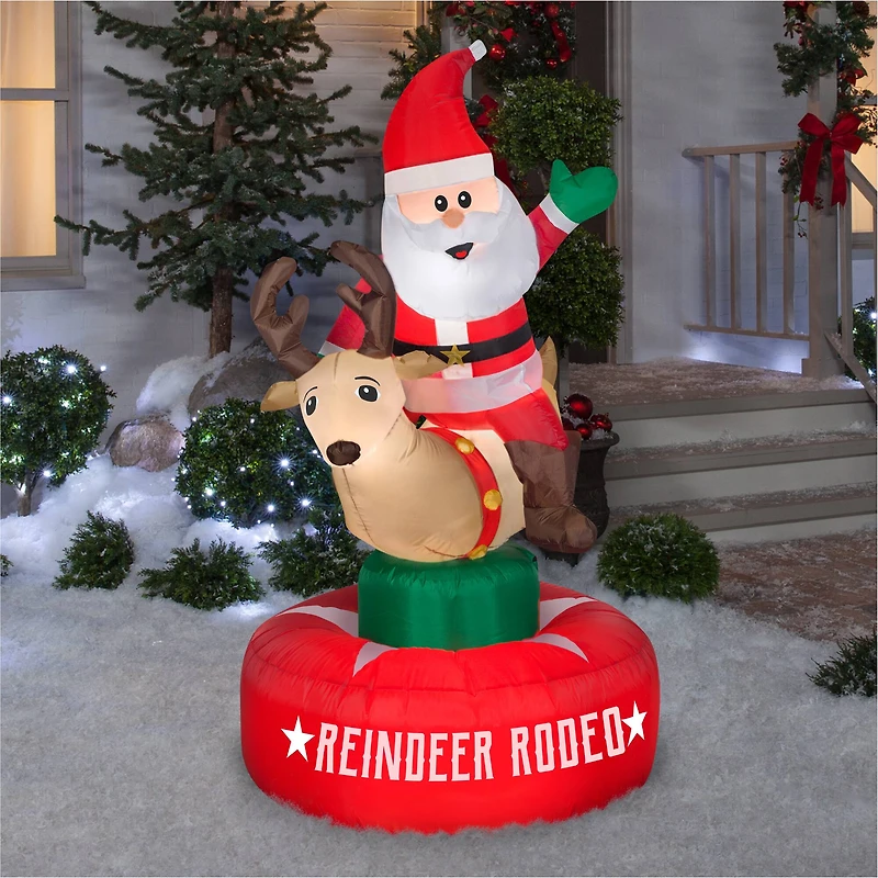 4ft. Animated Airblown® Inflatable Santa & Reindeer Rodeo Scene