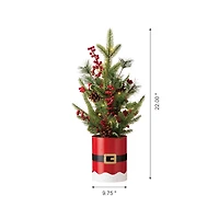 22" Pre-Lit Artificial Christmas Tree in Santa Belt Pot, Warm White LED Lights