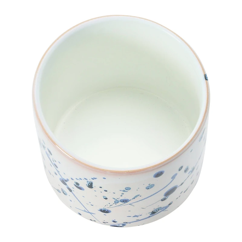 Hello Honey® 6" White & Blue Splatter Design Stoneware Footed Planter