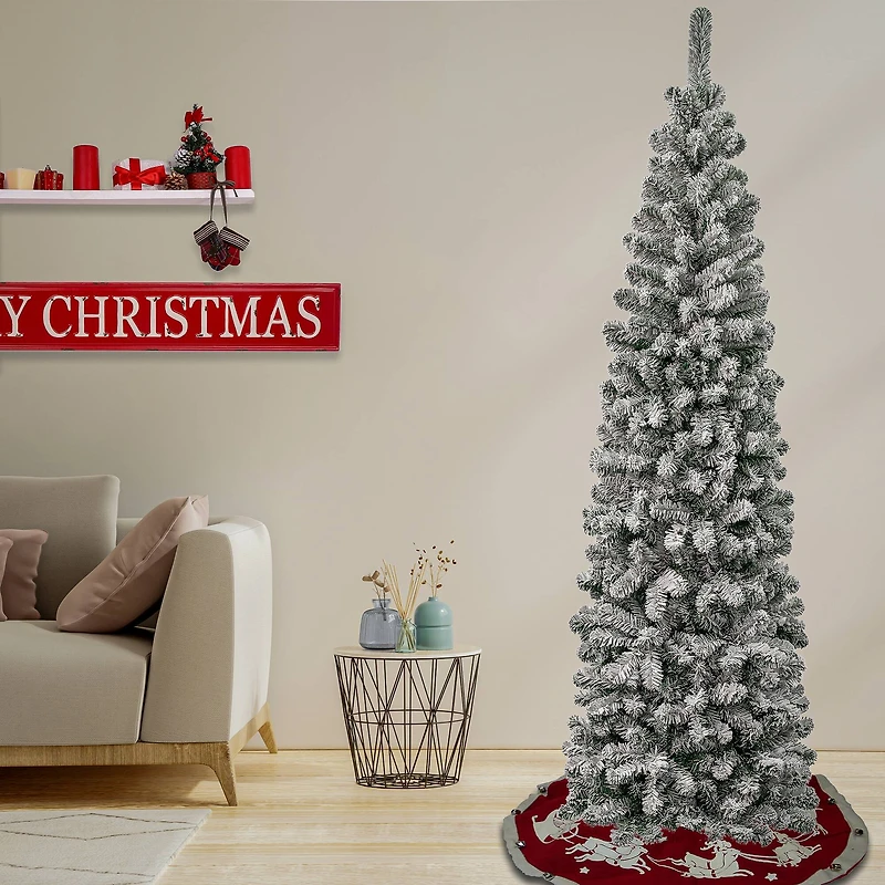 7.5ft. Unlit Acacia Pencil Slim Flocked Artificial Christmas Tree