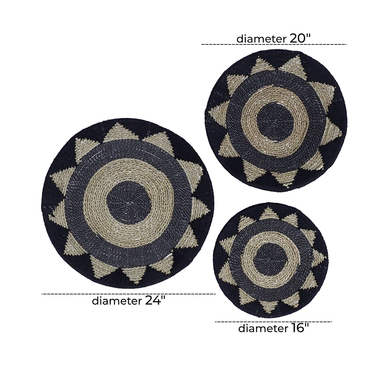 Set of 3 Black Cotton Rustic Wall Decor 24", 20", 16"