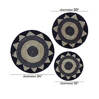 Set of 3 Black Cotton Rustic Wall Decor 24", 20", 16"