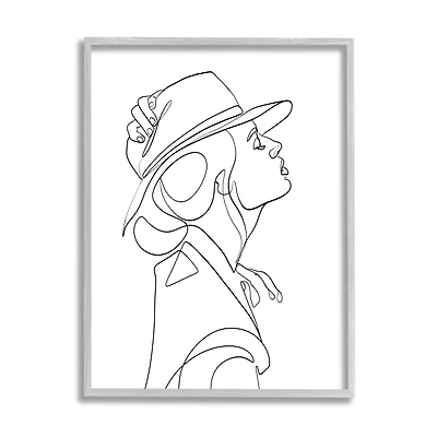 Stupell Industries Fluid Black Line Woman Modeling Hat Abstraction