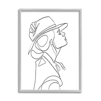 Stupell Industries Fluid Black Line Woman Modeling Hat Abstraction
