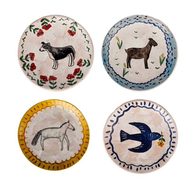 Hello Honey® 6" Enchanted Fauna Series Hand-Painted Stoneware Plate Set