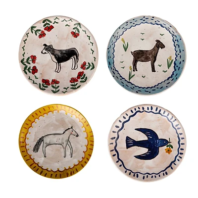 Hello Honey® 6" Enchanted Fauna Series Hand-Painted Stoneware Plate Set