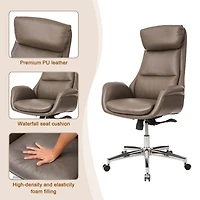 Glitzhome® Mid-Century Modern Faux Leather Adjustable High Back Swivel Office Chair