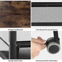 Black Rustic 3-Tier Metal Wire Storage Kitchen Cart on Wheels