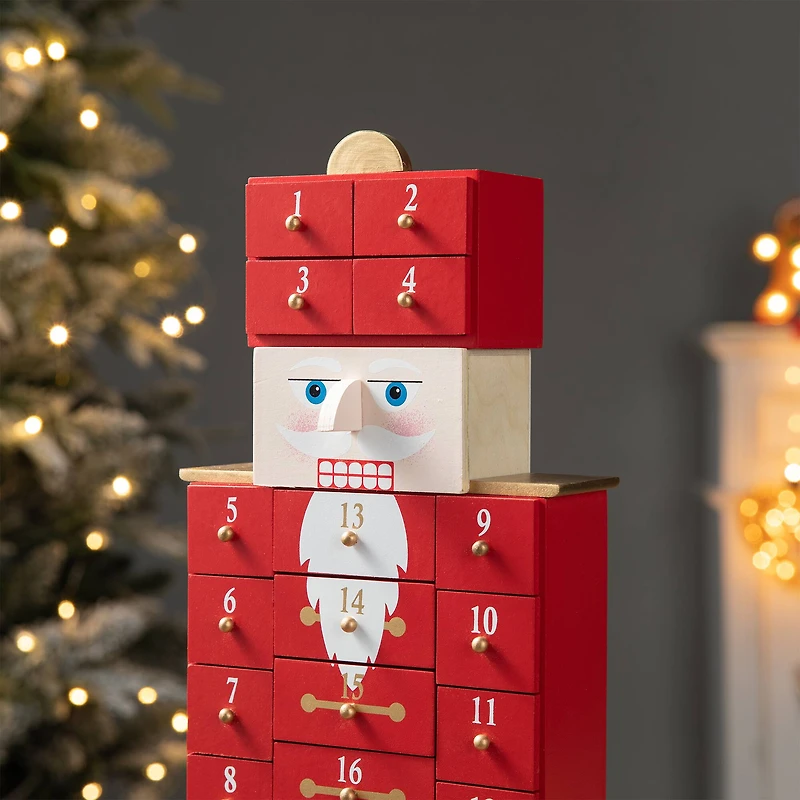 Glitzhome® 17.25'' Wooden Christmas Nutcracker Countdown Calendar Décor with Drawer