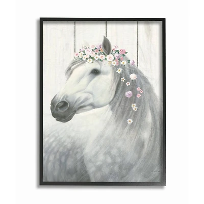 Stupell Industries Spirit Stallion Horse with Flower Crown Wall Art in Black Frame