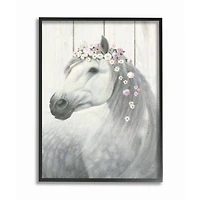 Stupell Industries Spirit Stallion Horse with Flower Crown Wall Art in Black Frame