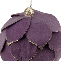 7" Purple Flower Glitter Petal Shatterproof Ball Ornament