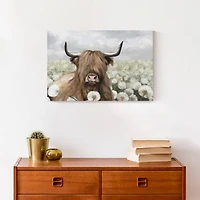 Highland Cow And Dandelions 18" x 12' Canvas Wall Art