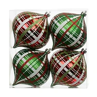 4 Pack 4.7" Red & Green Glitter Plaid Shatterproof Onion Ornaments by Ashland®
