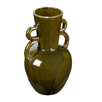 Hello Honey® 8.5" Olive Green Reactive Glaze Stoneware Vase with Handles