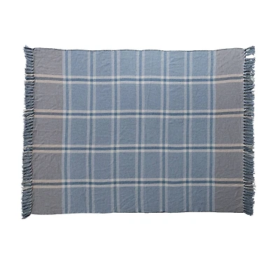 Hello Honey® Blue Plaid Cotton Blend Throw with Fringe