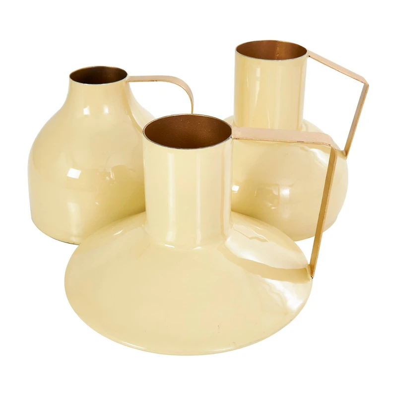 CosmoLiving by Cosmopolitan Yellow Metal Abstract Enameled Vase with Gold Handle Set