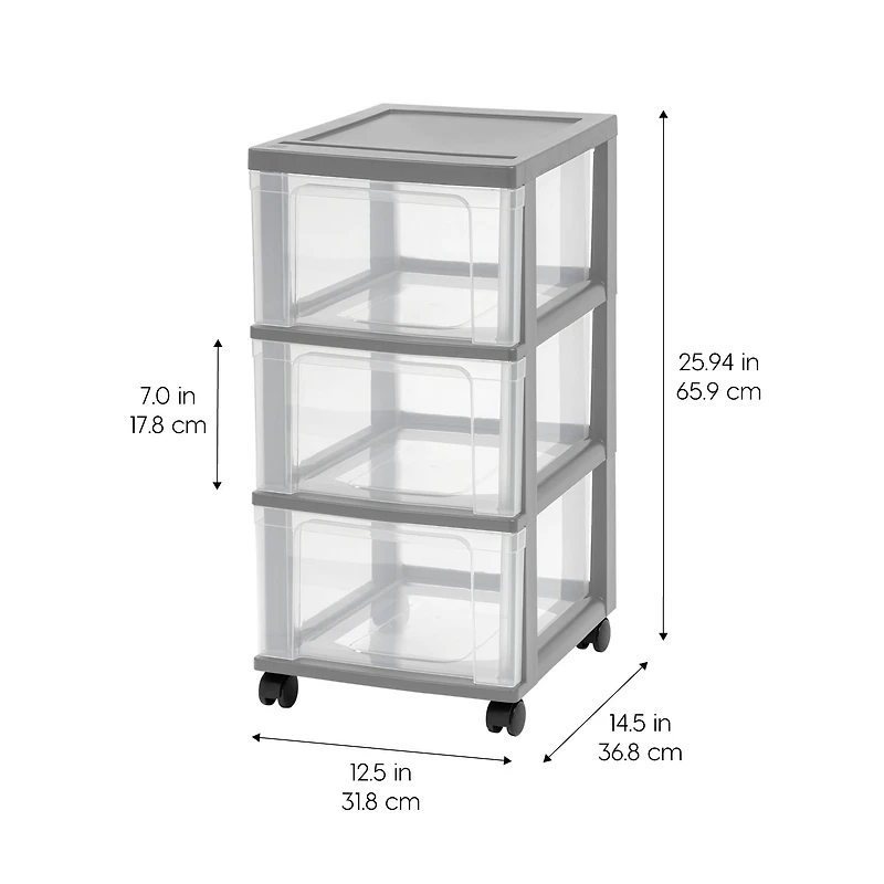 Iris® 3-Drawer Narrow Plastic Storage Drawer, Gray, Set of 2