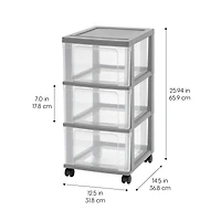 Iris® 3-Drawer Narrow Plastic Storage Drawer, Gray, Set of 2