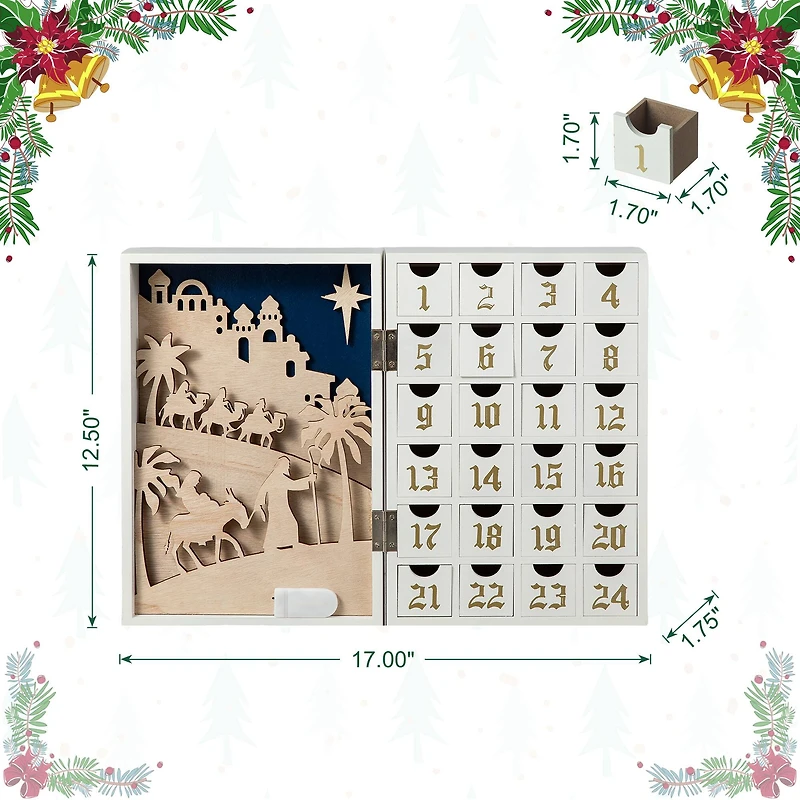 Glitzhome® 17" Lighted Christmas Nativity Advent Calendar Décor