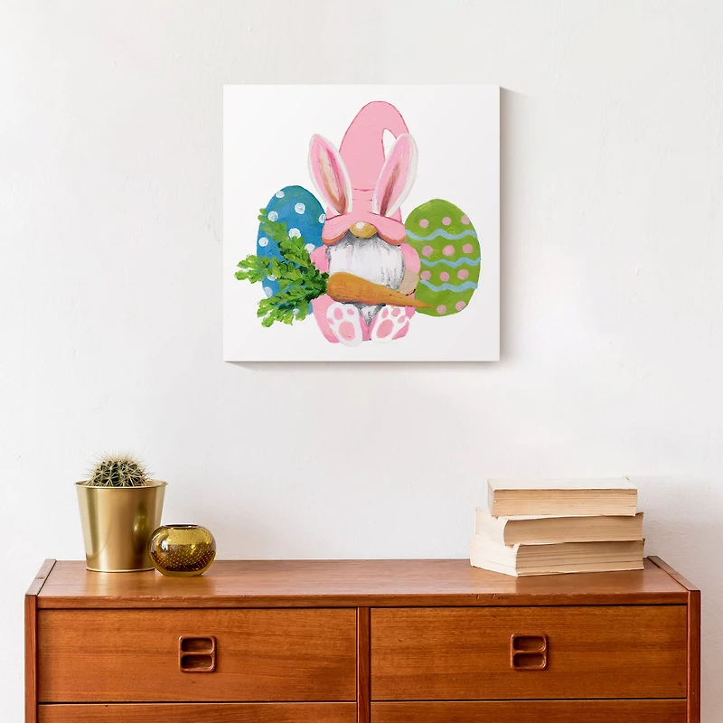 Easter Bunny Gnome 12" x 12" Canvas Wall Art