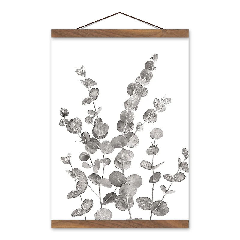 Gray & White Eucalyptus II Teak Hanging Canvas