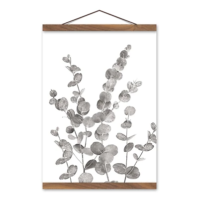 Gray & White Eucalyptus II Teak Hanging Canvas