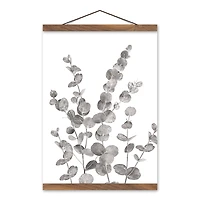 Gray & White Eucalyptus II Teak Hanging Canvas