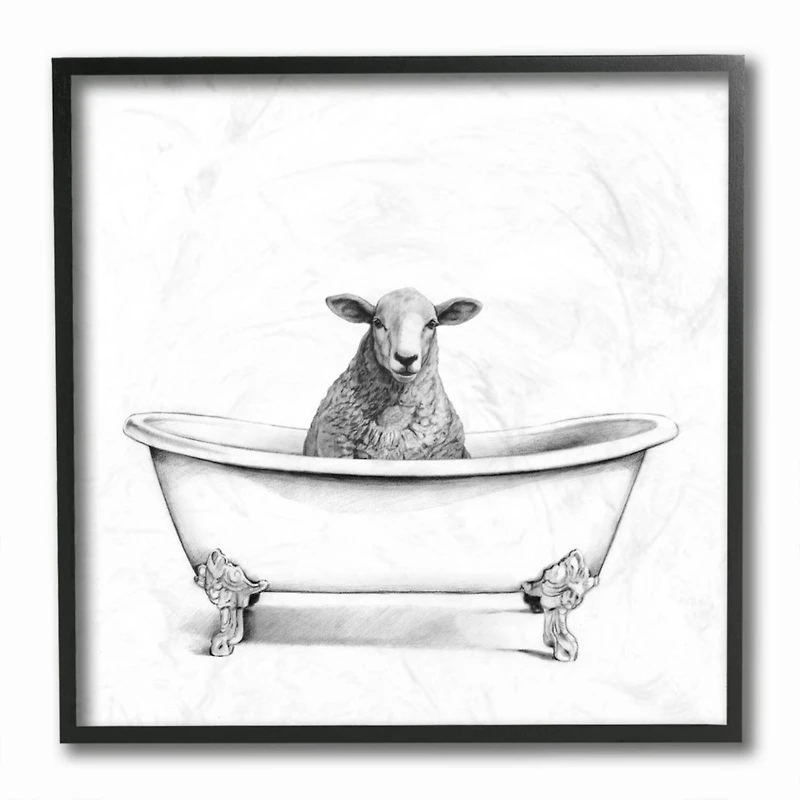 Stupell Industries Wooly Sheep in Bath Tub Wall Art in Black Frame