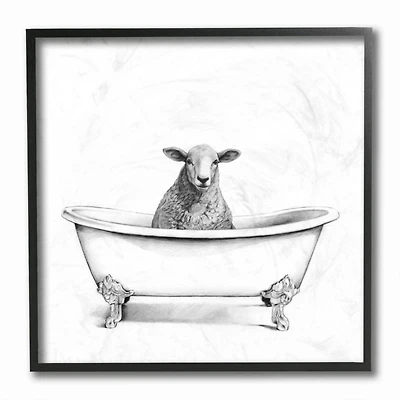 Stupell Industries Wooly Sheep in Bath Tub Wall Art in Black Frame