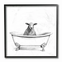 Stupell Industries Wooly Sheep in Bath Tub Wall Art in Black Frame