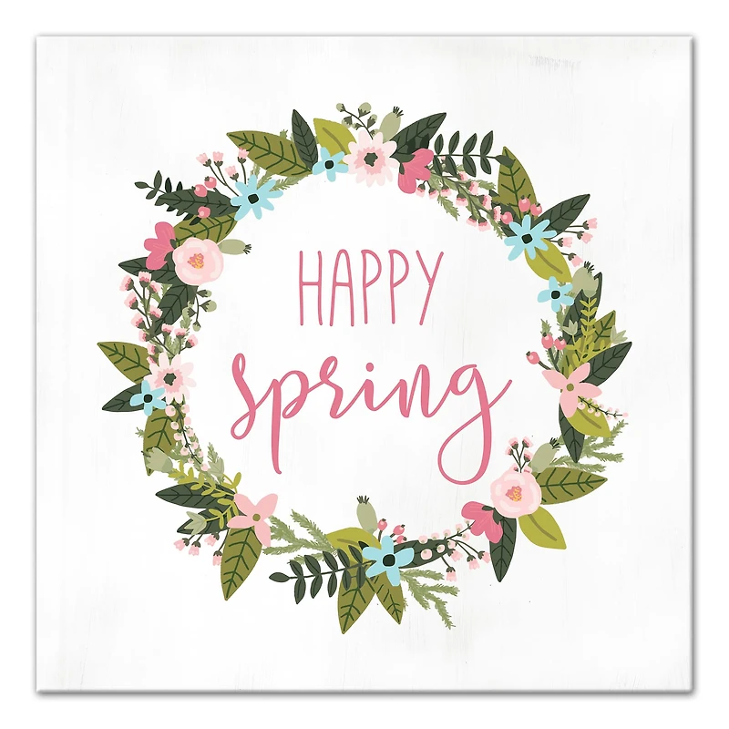 Happy Spring Wreath 16" x 16" Canvas Wall Art