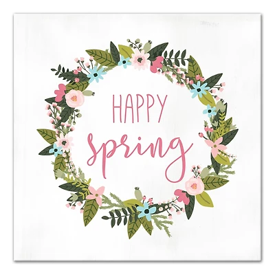 Happy Spring Wreath 16" x 16" Canvas Wall Art