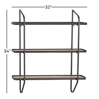 Gray Metal and Wood Industrial Wall Shelves, 34" x 32" x 6"