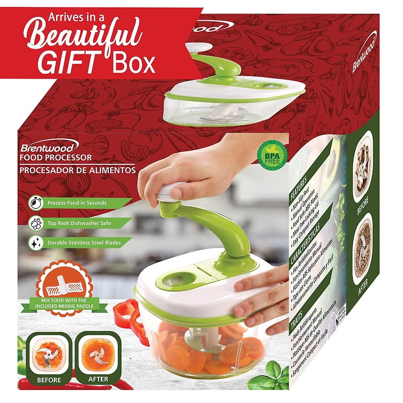 Brentwood Food Processor With 8-Cup Storage Container, Stainless Steel Blades & Paddle Mixer