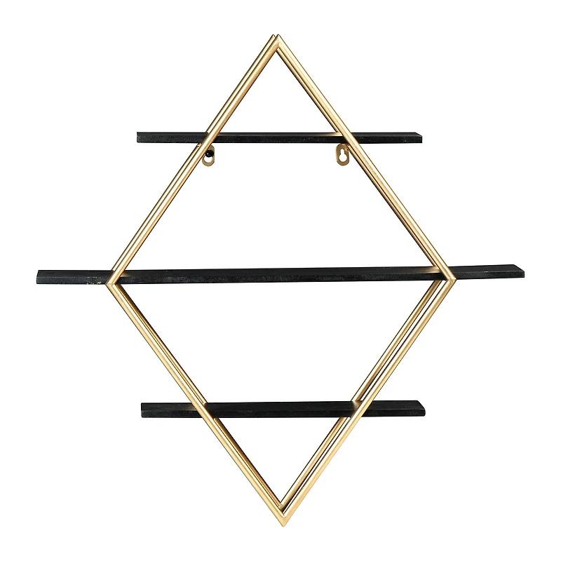 Hello Honey® Wood & Gold Diamond Wall Shelf