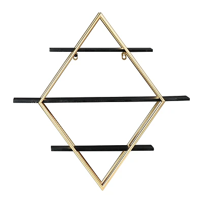Hello Honey® Wood & Gold Diamond Wall Shelf