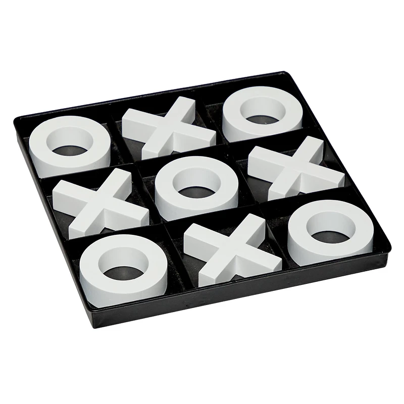 Black & White Wood & Metal Tic-Tac-Toe Modern Game Set