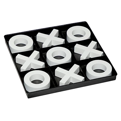 Black & White Wood & Metal Tic-Tac-Toe Modern Game Set