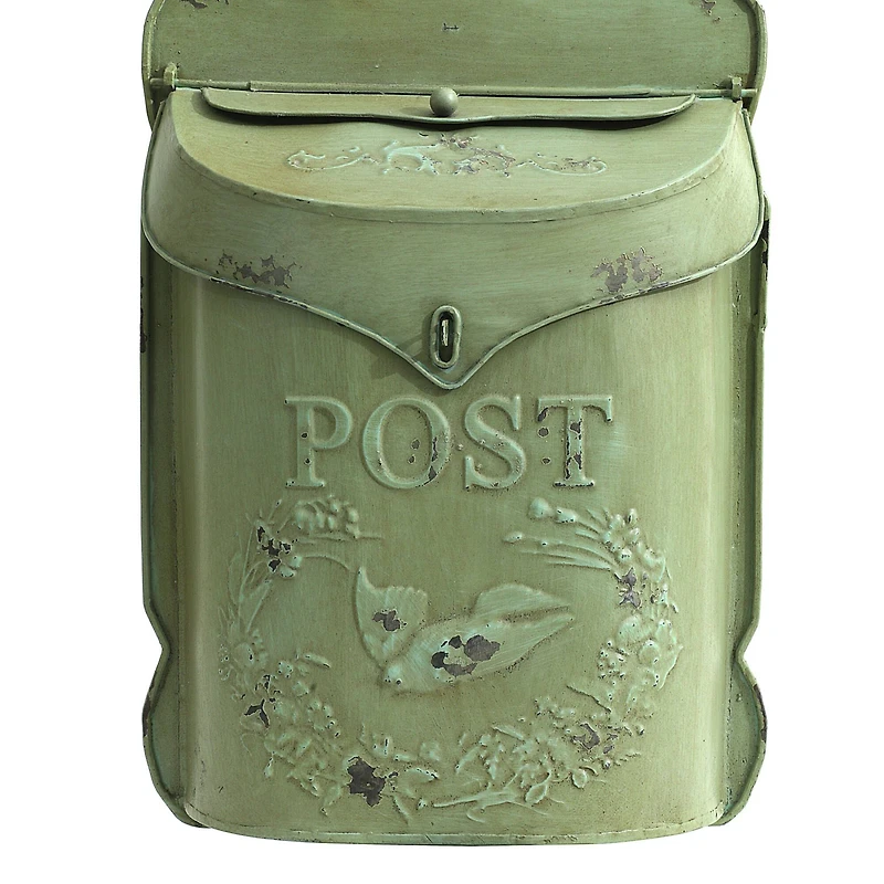 Hello Honey® Aqua Embossed Tin Post Box with Distressed Finish Wall Décor