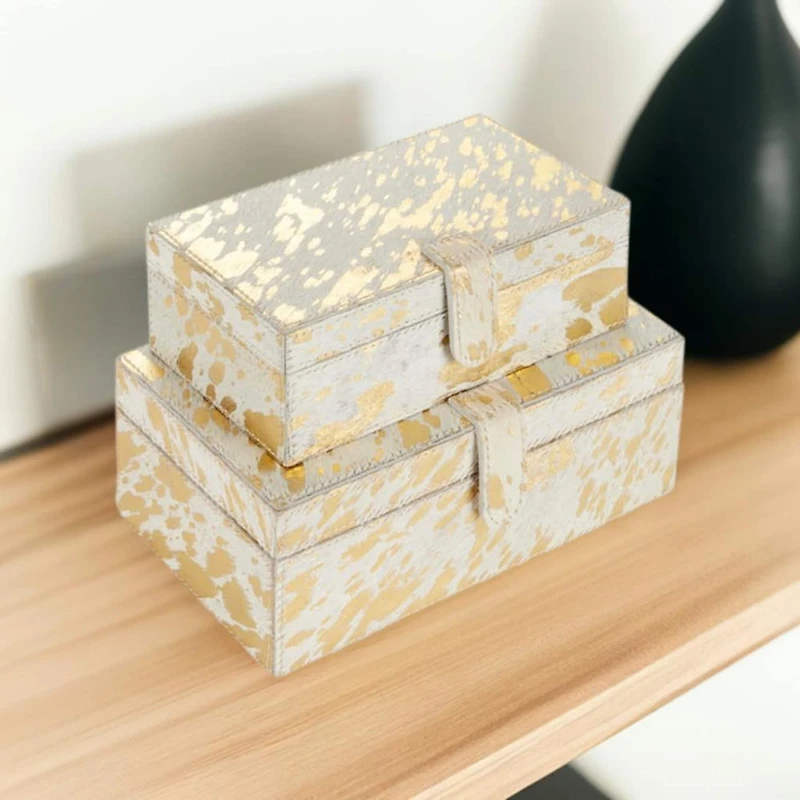 White & Gold Leather Rustic Box Set